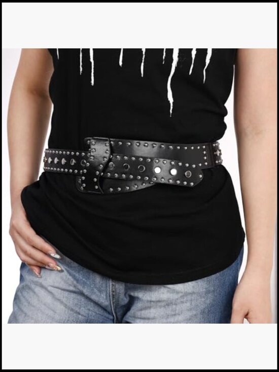 Vintage Punk Leather Cinch Belt Chunky Metal Buckle 80s Goth Costume Western